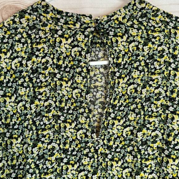H&M Green & Yellow Long Sleeve Keyhole Back Blouse Size Small - Picture 4 of 6